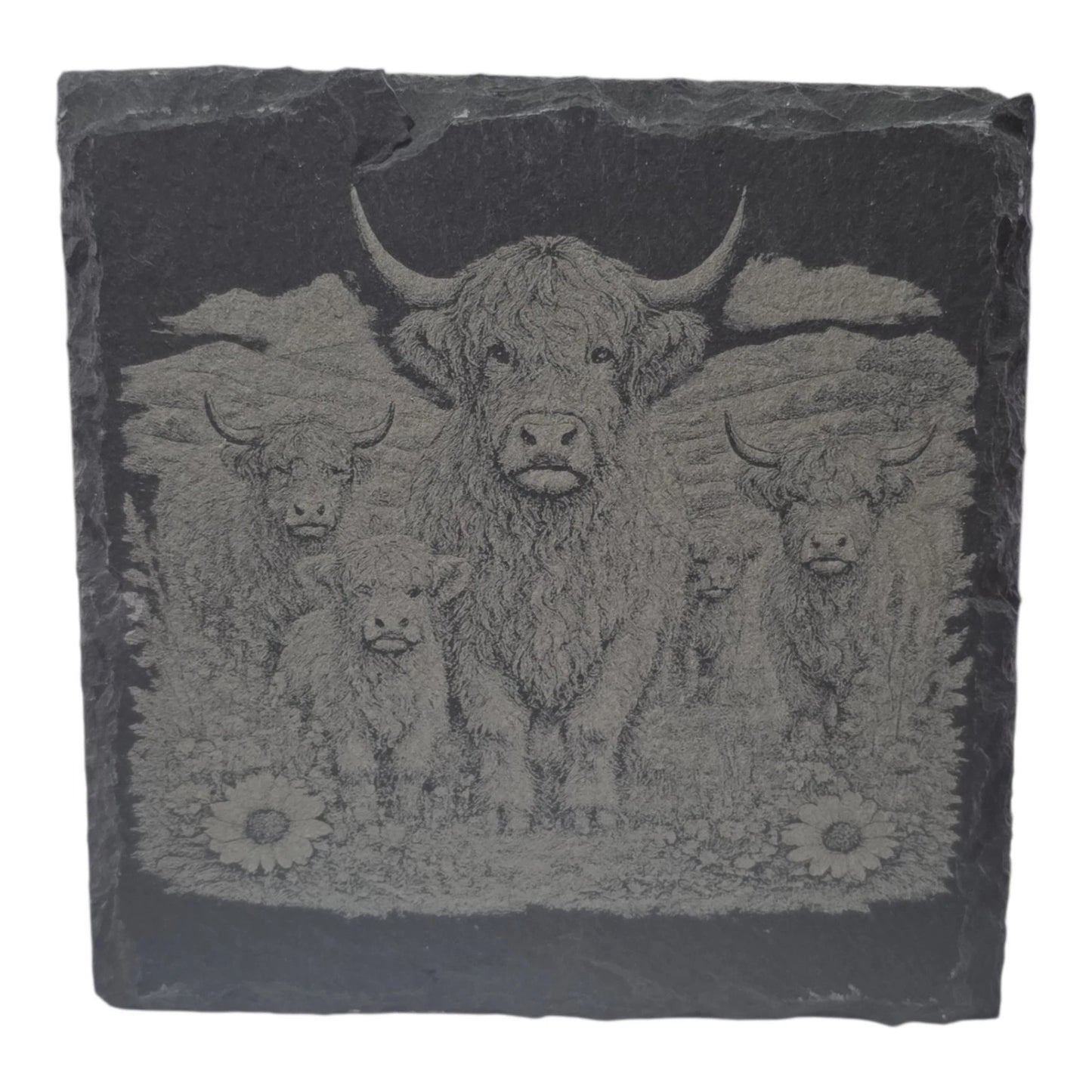 Slate Coasters Custom With Highland Cow Drinks Mat Laser Engraved by Slate Locker