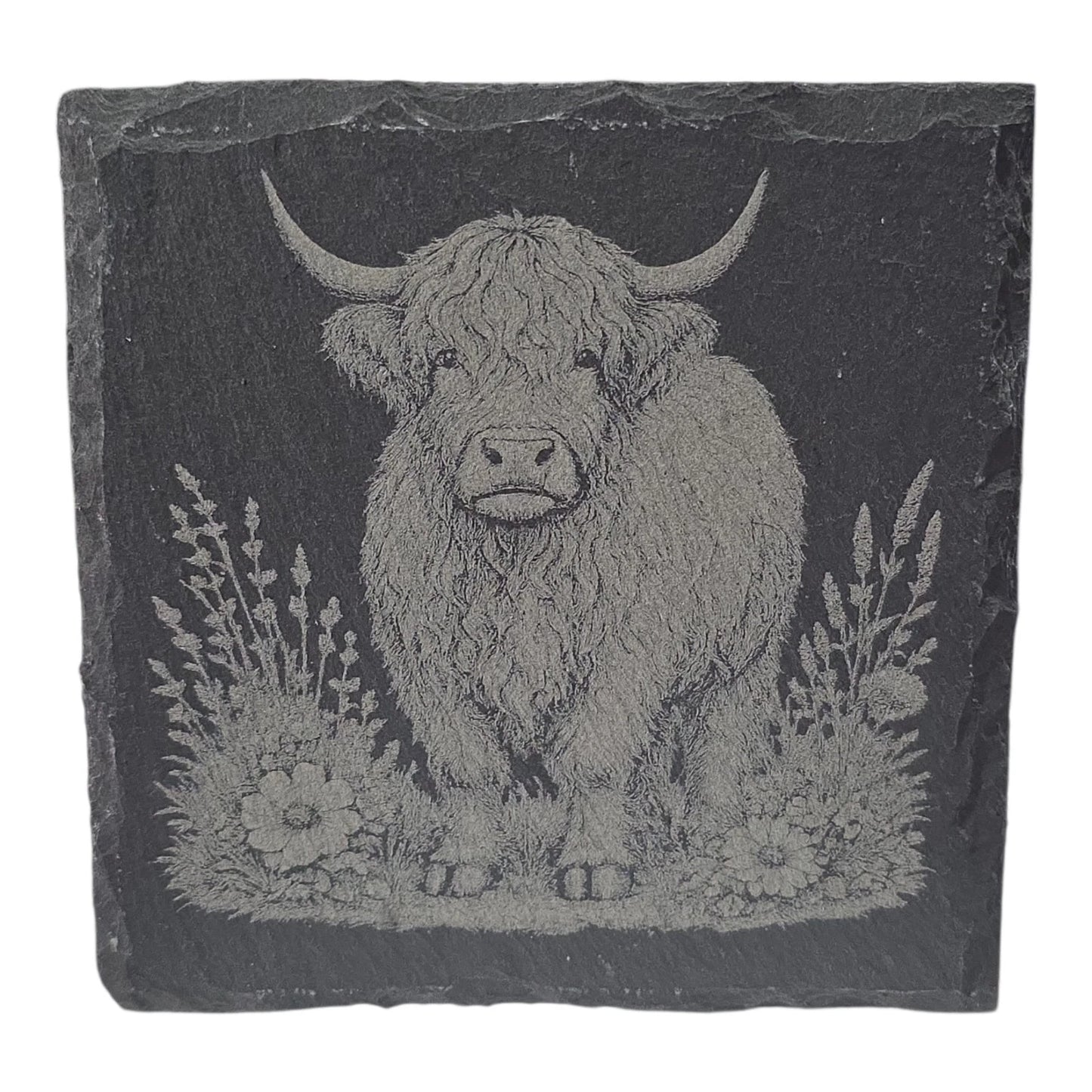 Slate Coasters Custom With Highland Cow Drinks Mat Laser Engraved by Slate Locker