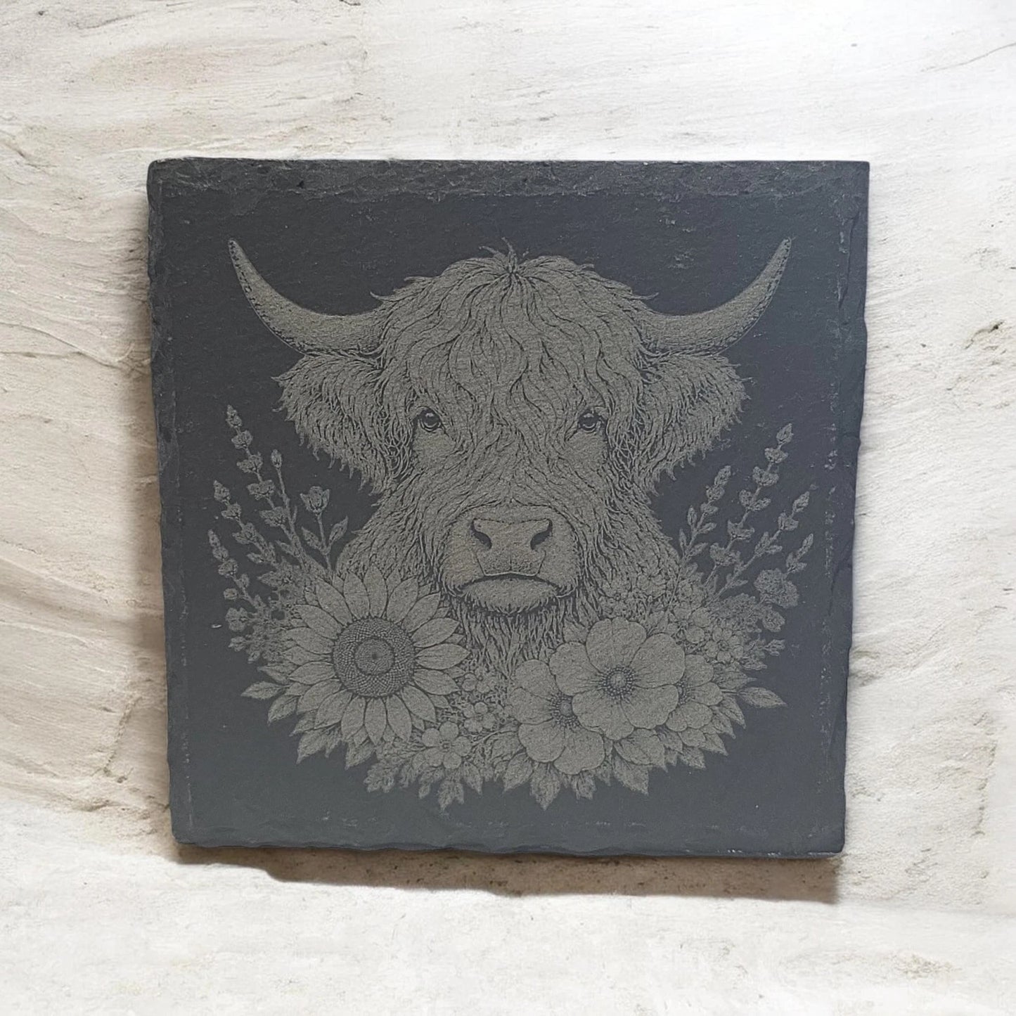 Slate Coasters Custom Highland Cow Laser Engraved by Slate Locker