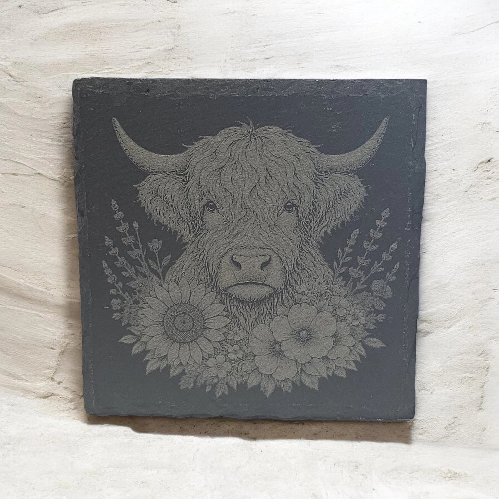 Slate Coasters Custom Highland Cow Laser Engraved by Slate Locker
