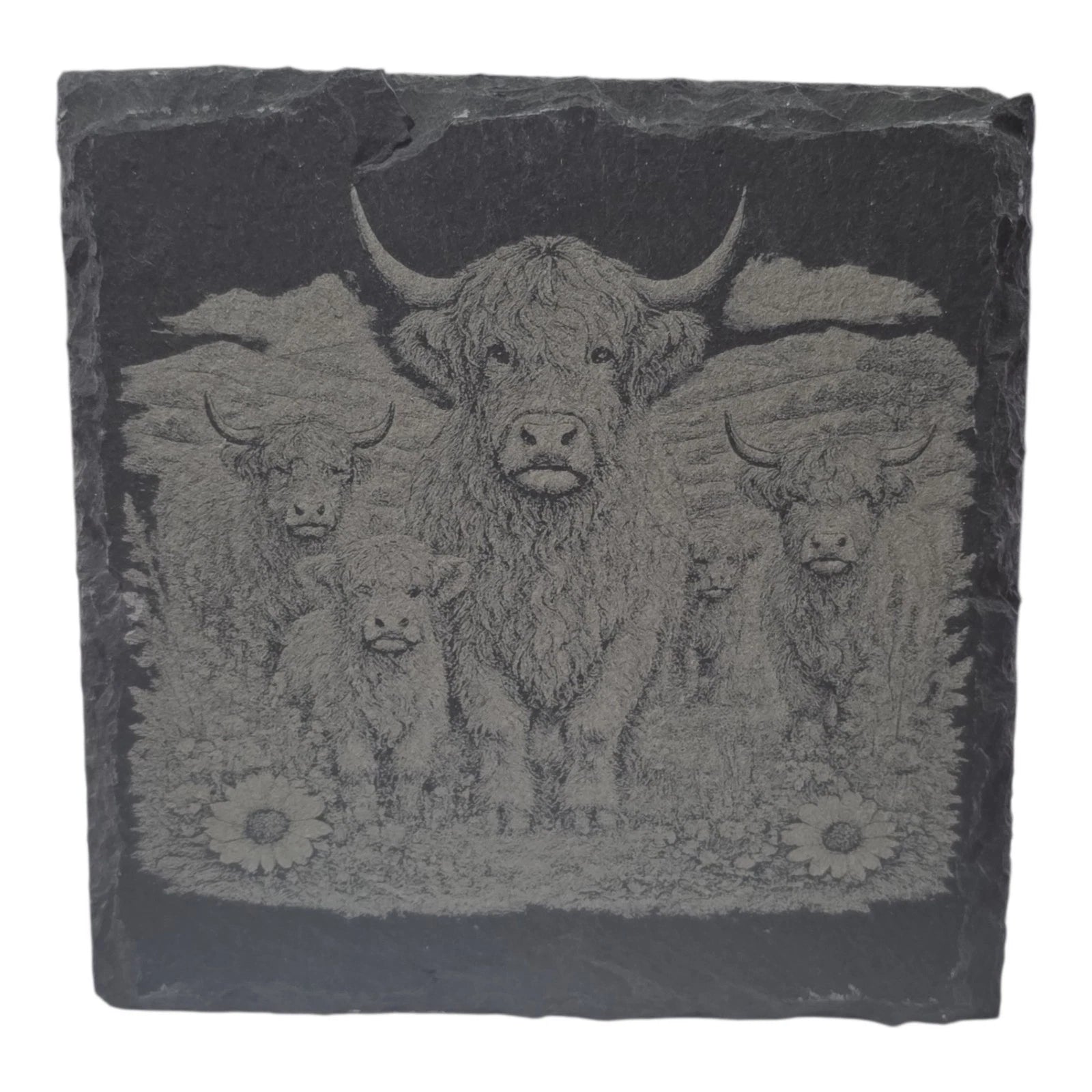 Slate Coasters Custom With Highland Cow Drinks Mat Laser Engraved by Slate Locker
