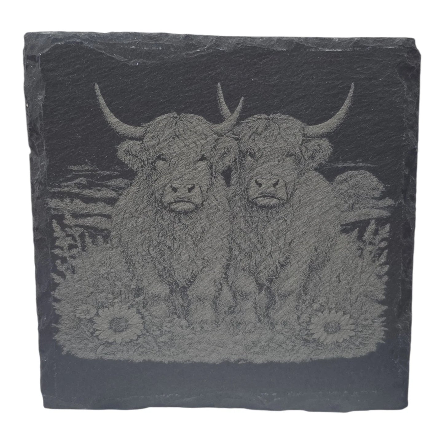 Slate Coasters Custom With Highland Cow Drinks Mat Laser Engraved by Slate Locker