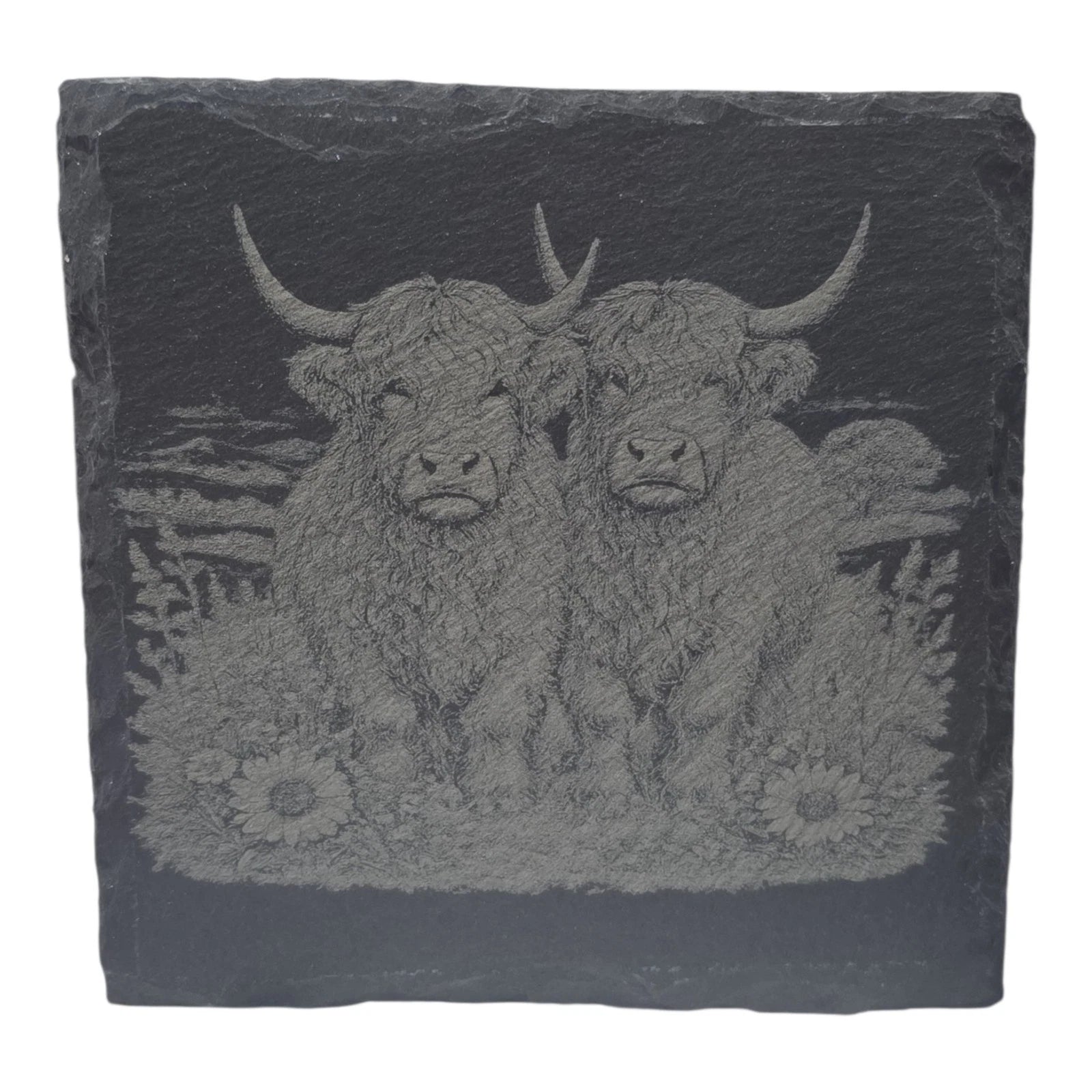 Slate Coasters Custom With Highland Cow Drinks Mat Laser Engraved by Slate Locker