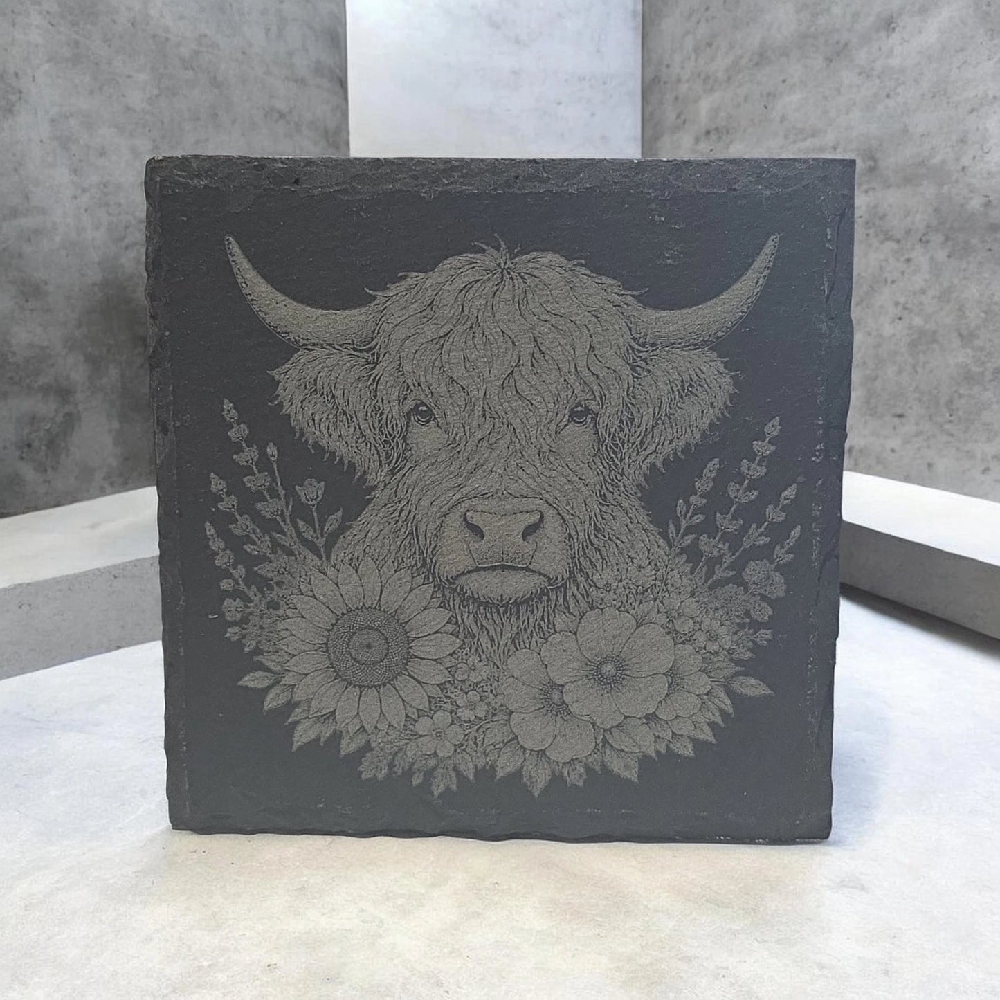Slate Coasters Custom Highland Cow Laser Engraved by Slate Locker