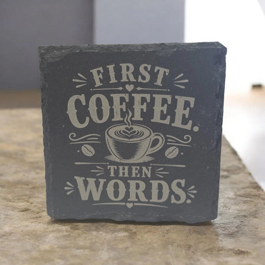 Slate Coasters Custom With Funny Coffee Quote Drinks Mat Laser Engraved by Slate Locker