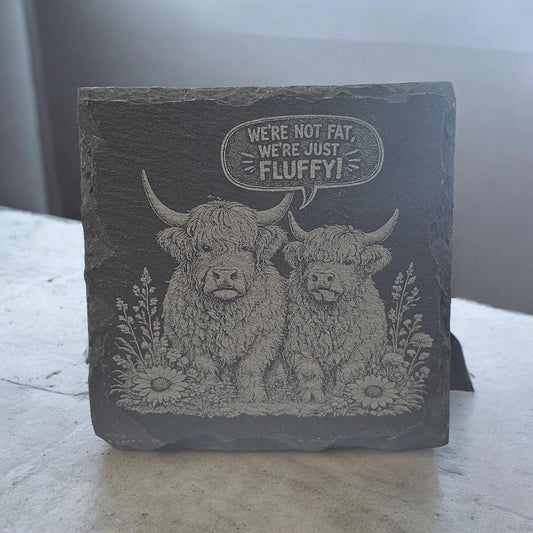 Slate Coasters Custom With Funny Highland Cow Drinks Mat Laser Engraved by Slate Locker
