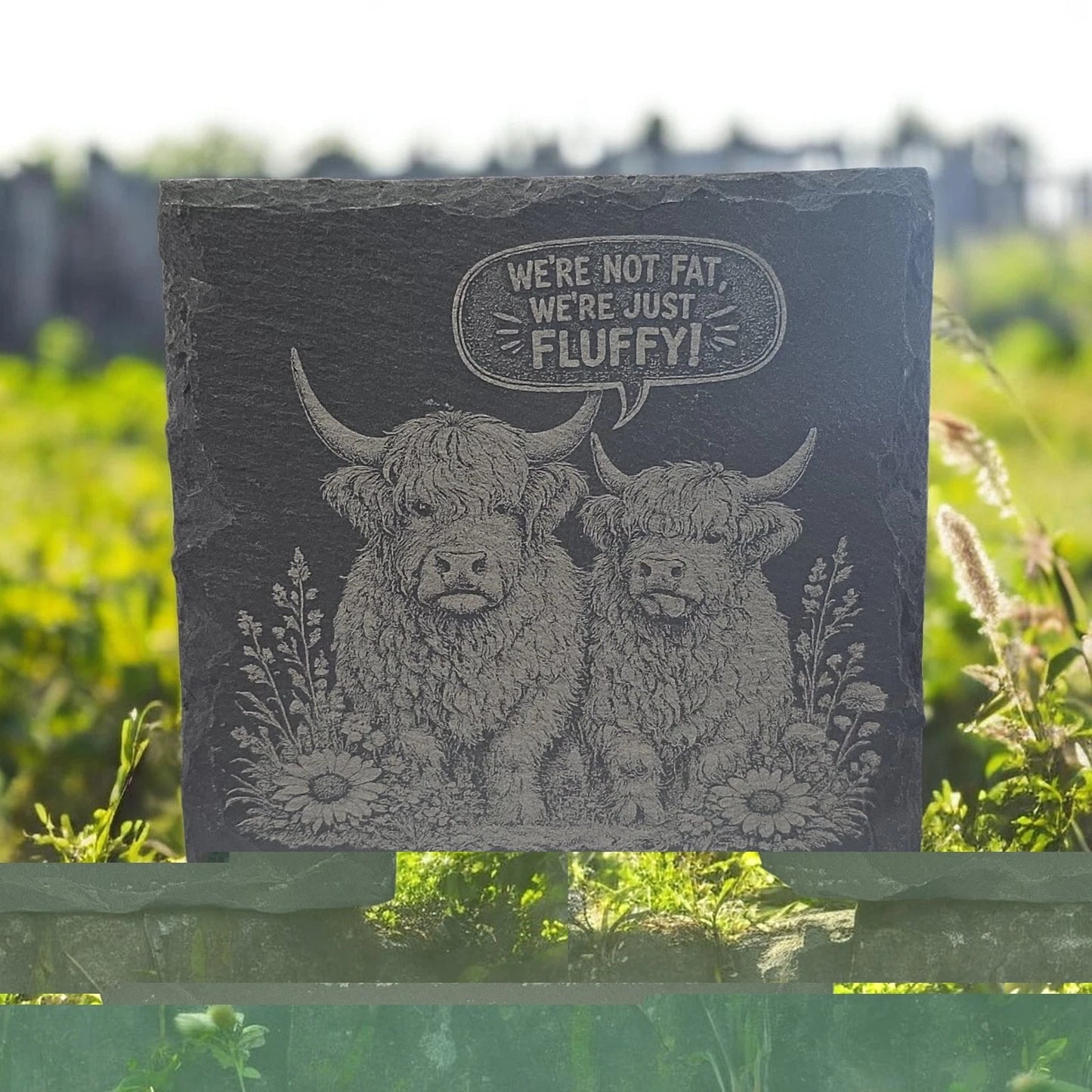 Slate Coasters Custom With Funny Highland Cow Drinks Mat Laser Engraved by Slate Locker