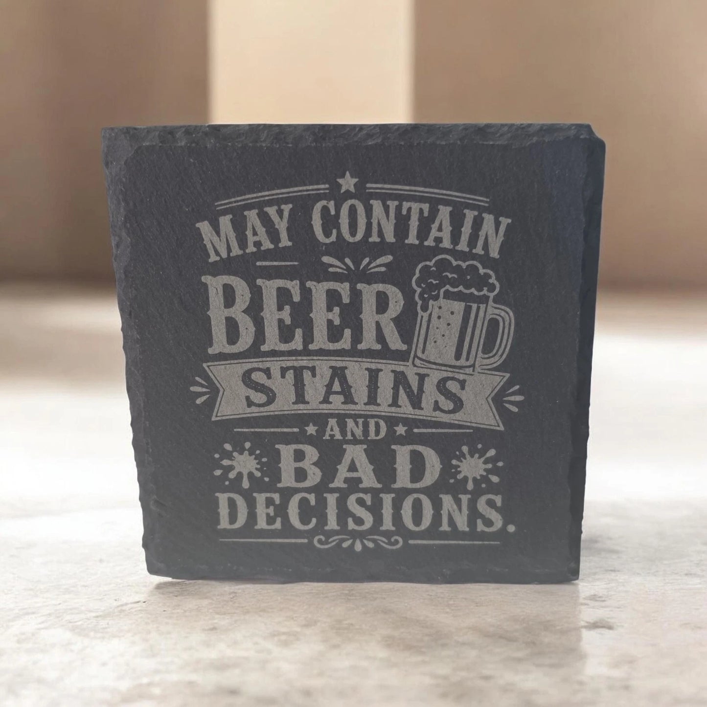Slate Coasters Custom With Funny Beer Quote Drinks Mat Laser Engraved by Slate Locker