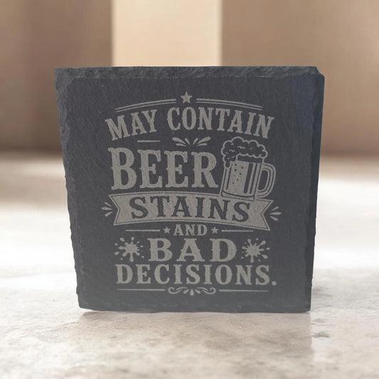 Slate Coasters Custom With Funny Beer Quote Drinks Mat Laser Engraved by Slate Locker