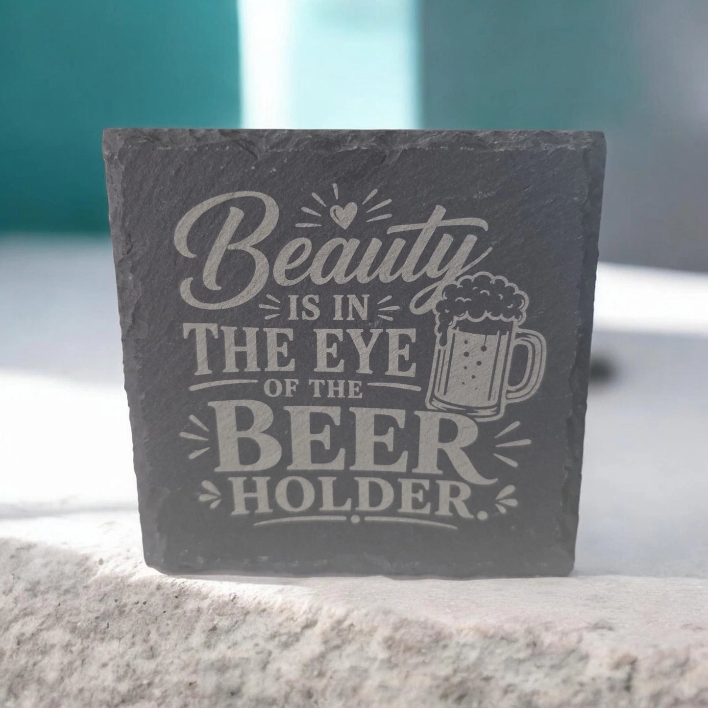 Slate Coasters Custom With Funny Beer Quote Drinks Mat Laser Engraved by Slate Locker