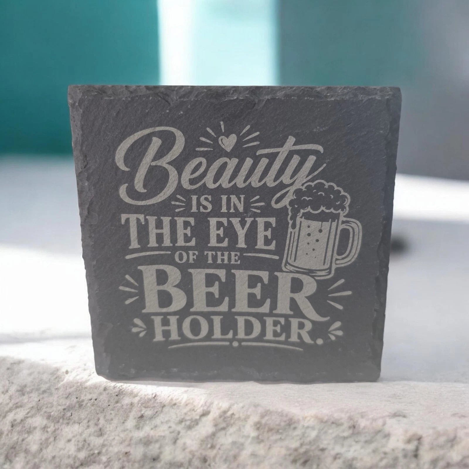 Slate Coasters Custom With Funny Beer Quote Drinks Mat Laser Engraved by Slate Locker