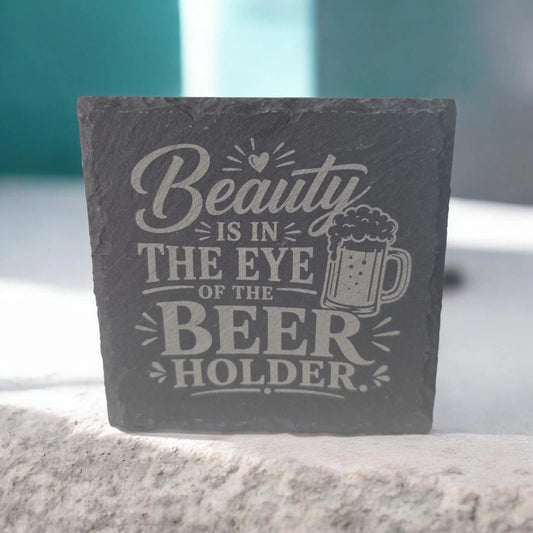 Slate Coasters Custom With Funny Beer Quote Drinks Mat Laser Engraved by Slate Locker