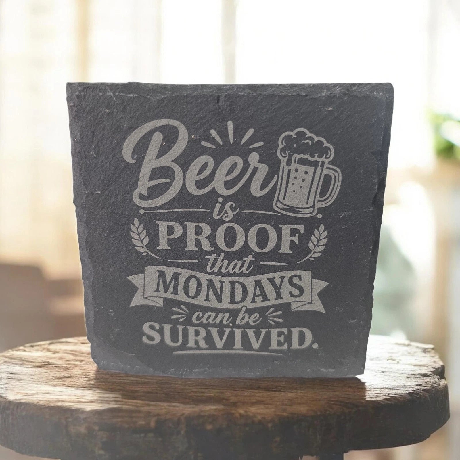 Slate Coasters Custom With Funny Beer Quote Drinks Mat Laser Engraved by Slate Locker