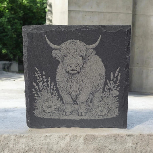 Slate Coasters Custom With Highland Cow Drinks Mat Laser Engraved by Slate Locker