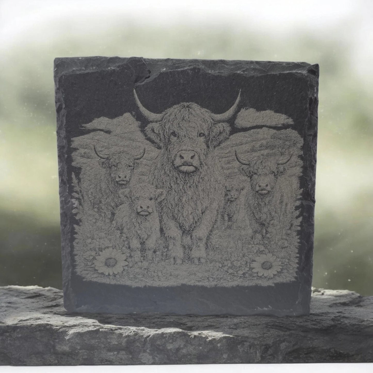 Slate Coasters Custom With Highland Cow Drinks Mat Laser Engraved by Slate Locker