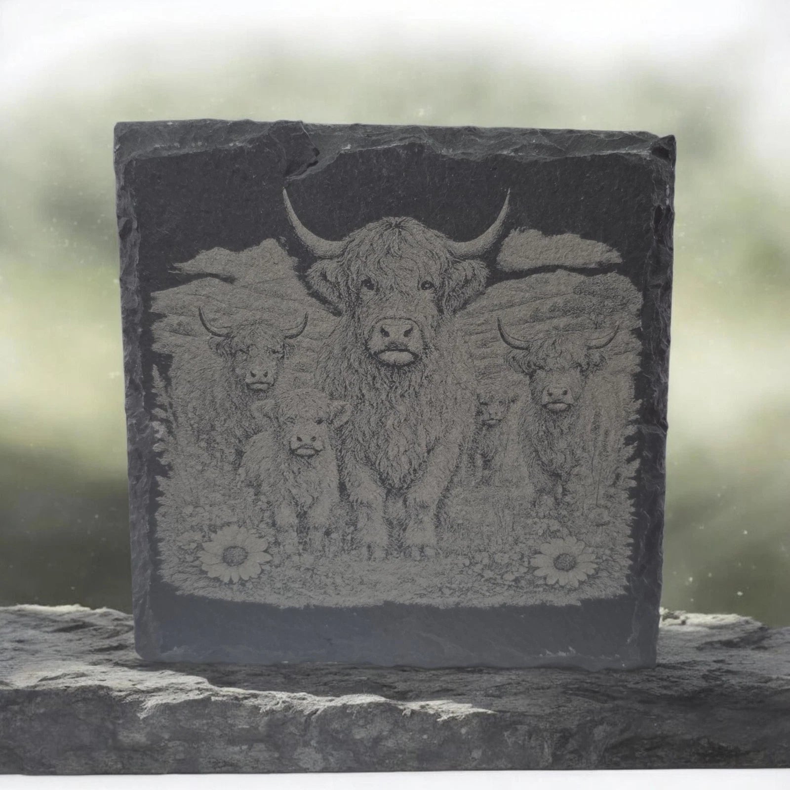 Slate Coasters Custom With Highland Cow Drinks Mat Laser Engraved by Slate Locker